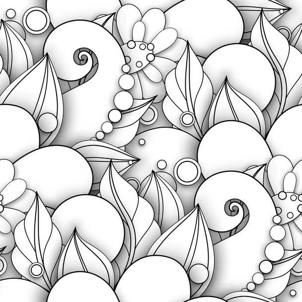 Monochrome Seamless Pattern with Floral Motifs - Vector, imagen