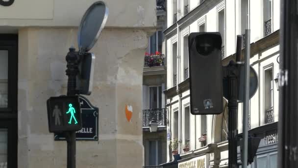 París, Francia - Mayo 2019: semáforo rojo (verde) para un peatón. Un semáforo para las personas
. - Metraje, vídeo