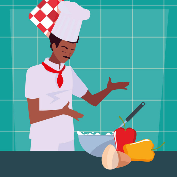 векторная иллюстрация приготовления пищи поваром
 - Вектор,изображение