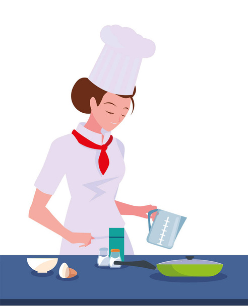 女性シェフの料理調理 - ベクター画像