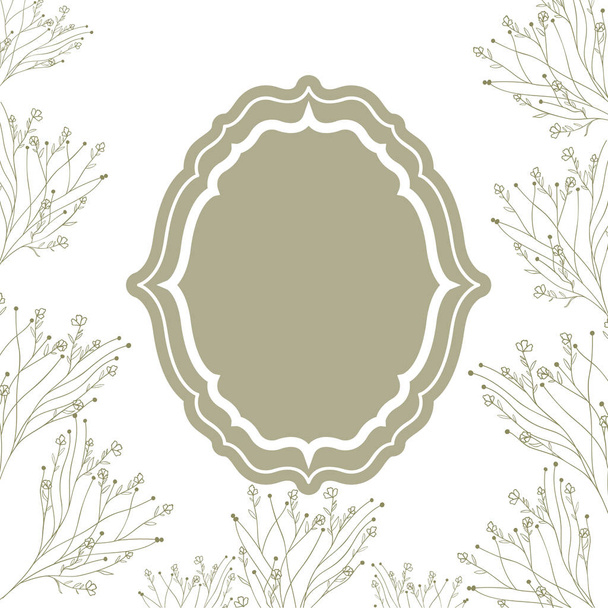 frame with plants and herbs isolated icon - Vector, Image