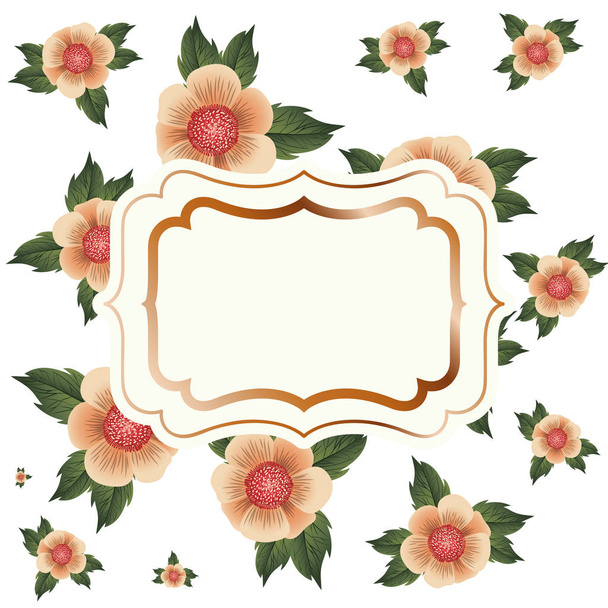 frame met bloemen en blaadjes van geïsoleerde pictogram - Vector, afbeelding