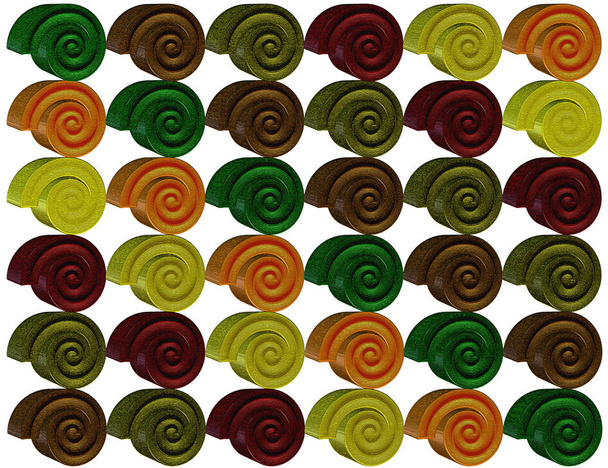 Wirbelformen mit Textur in Herbstfarben auf weißem Hintergrund - Foto, Bild