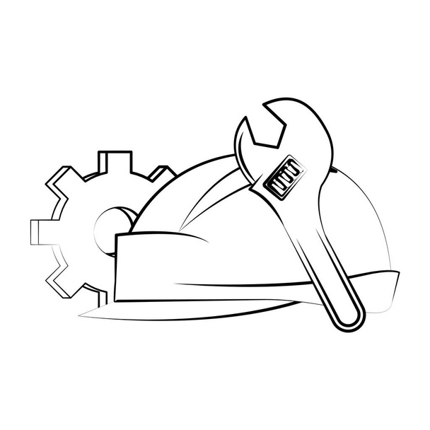 engineering construction factory industry cartoon drawing in black and white - Vector, Image