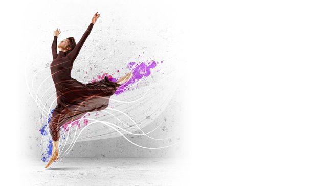 Girl in color dress dancing.Collage - Foto, Imagem
