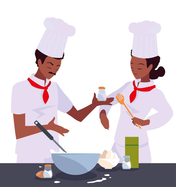 mulher e homem chef cozinhar
 - Vetor, Imagem