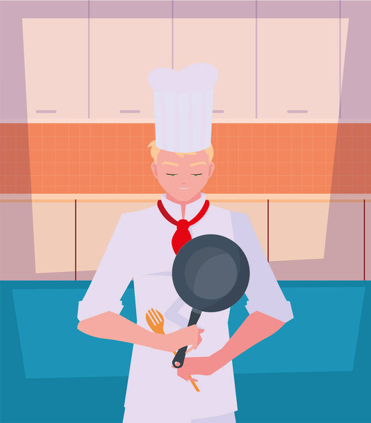 preparação homem chef cozinhar ilustração vetor
 - Vetor, Imagem
