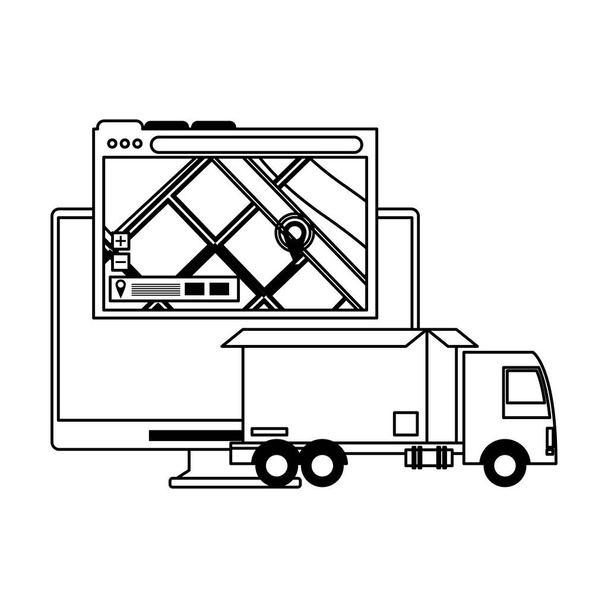 logistická a doručovací doprava kreslená černobíle - Vektor, obrázek