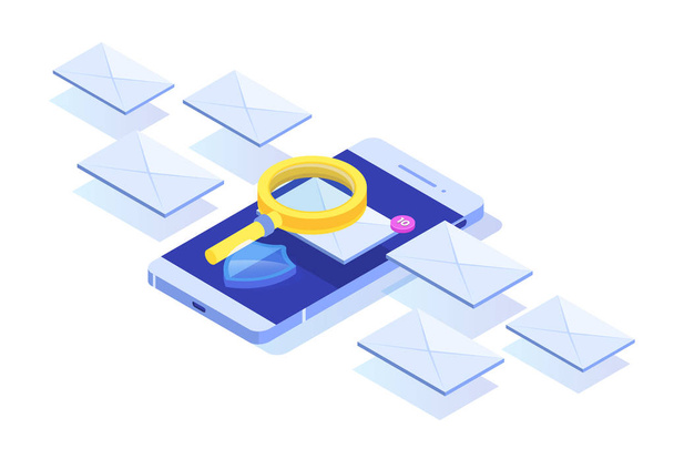 E-mail protection,  anti-malware, anti spam isometric concept. F - Vecteur, image