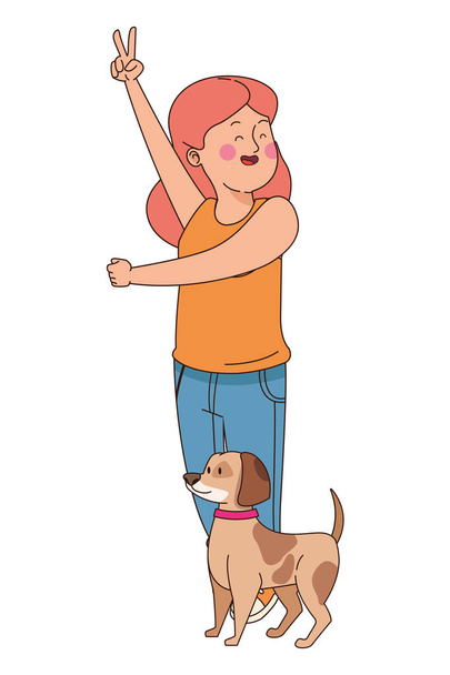 Adolescente sorrindo e andando os desenhos animados do cão
 - Vetor, Imagem