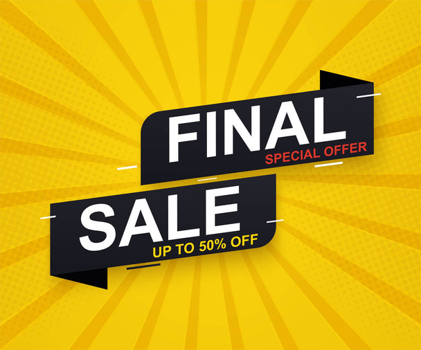 Final sale banner sticker up to 50 discount on yellow background. Special offer banner. - Vektor, Bild