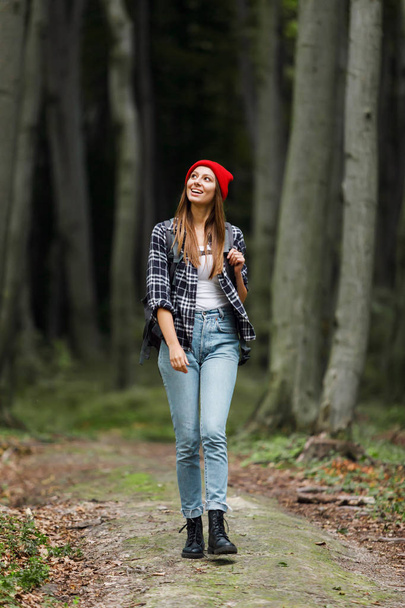 Woman Walking Across Green Forest - Photo, Image