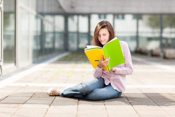 Portrait of female student with notebooks - Zdjęcie, obraz