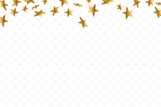 3d Star Falling. Gold Yellow Starry on transparent Background. Vector Confetti Star Background. Golden Starlit Card. Confetti Fall Chaotic Decor. - Vector, Image