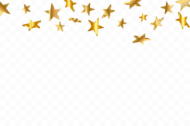 3D Star Falling. Gold Yellow Starry em fundo transparente. Vector Confetti Star Background. Cartão Golden Starlit. Queda de Confetti Decoração caótica
. - Vetor, Imagem