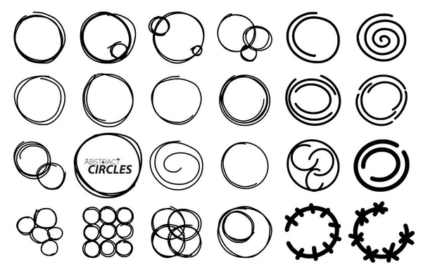 Cornici rotonde disegnate a mano, cerchi. Set di icone schizzo, loghi, sfondi
 - Vettoriali, immagini