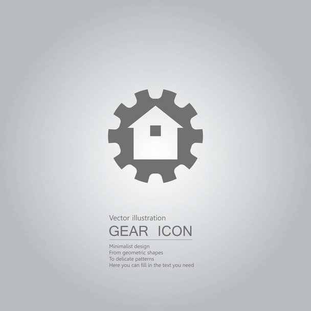 Gears and house icon. The background is a gray gradient. - Vetor, Imagem