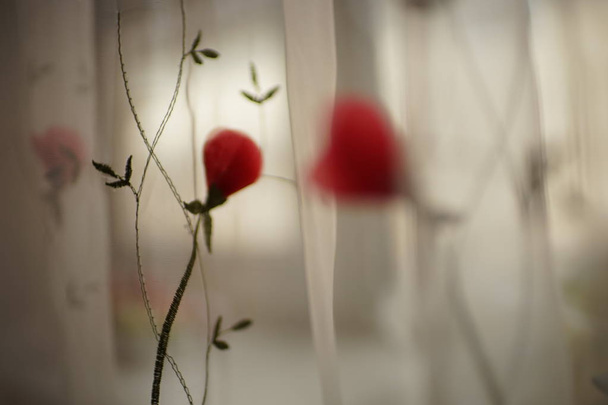 tul transparente con bordado y rosas de volumen
 - Foto, imagen