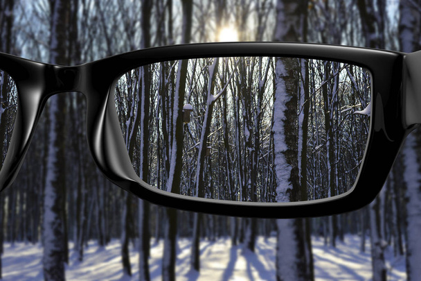 Näkymä lasien läpi luonto lasien kautta hyvässä terävyydessä
 - Valokuva, kuva