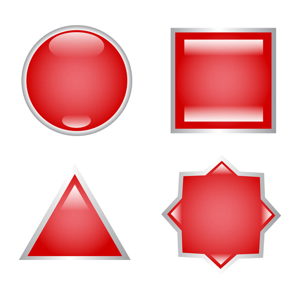 Red vector buttons shapes set with reflections - Vector, Image
