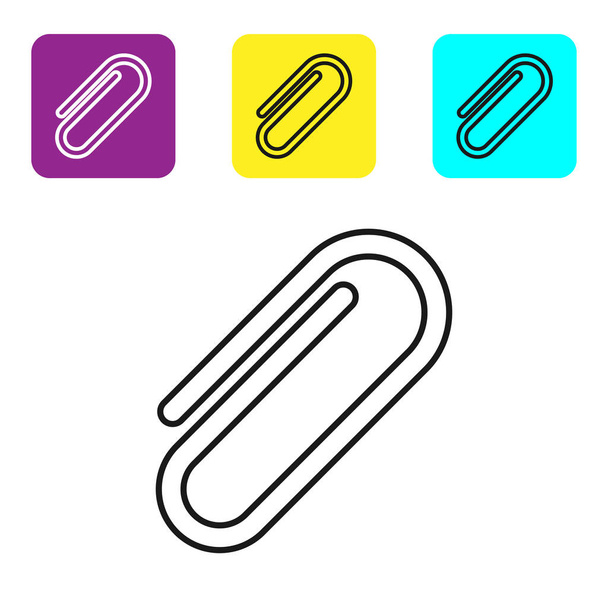 Black line Paper clip icon isolated on white background. Set icons colorful square buttons. Vector Illustration - Vector, Image