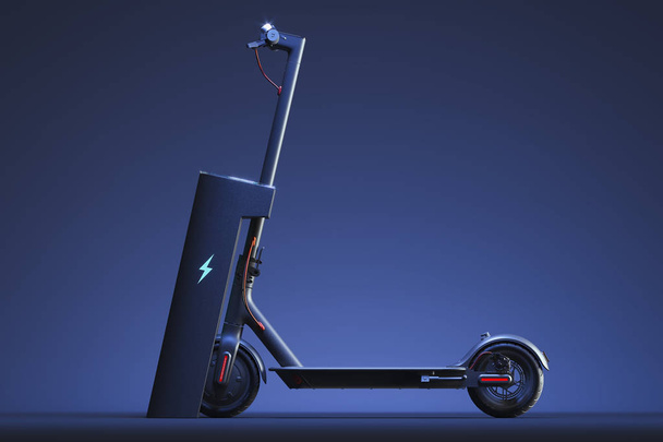 Electric scooter with electric charger. eco alternative transport concept. 3d rendering - Foto, afbeelding
