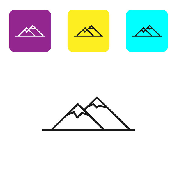 黒い線山のアイコンは、白い背景に分離されています。勝利または成功の概念の象徴。アイコンカラフルな正方形のボタンを設定します。ベクトルイラストレーション - ベクター画像