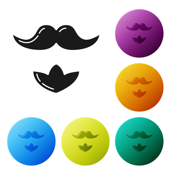 Fekete Mustache és szakálla ikon izolált fehér háttér. Barbershop szimbólum. Arcszőrzet stílusa. Készlet ikonok színes kör gombok. Vektoros illusztráció - Vektor, kép
