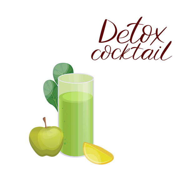 Detox cleanse drink concept, green vegetable smoothie. Natural, organic healthy juice in a glass. Vector. - Вектор,изображение