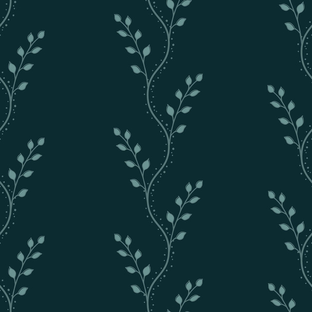 Elegant dark green endless texture with small thin graceful branches and leaves for fabric and decoration. vintage editable vector background. - Vector, Imagen