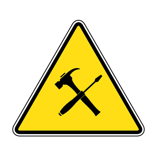Precaución ilustración símbolo de atención. debajo de icon.Under construcción triángulo signo en el dibujo de fondo amarillo por ilustración
 - Vector, imagen