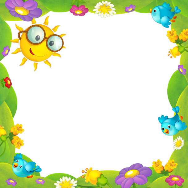 Happy and colorful frame with field and sun for the children. with space for text - Foto, afbeelding