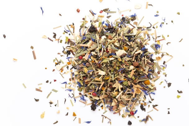 Herbal tea on a white background. Top view.  - Photo, Image