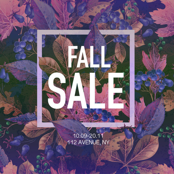 Poster fall sale with leaves and berries. Vector. - Vector, Image