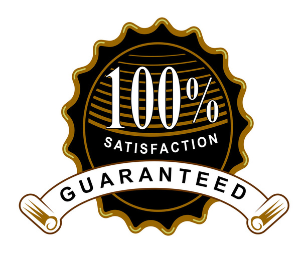 100% satysfakcja gwarantowana czarny foka i wstążki - Zdjęcie, obraz