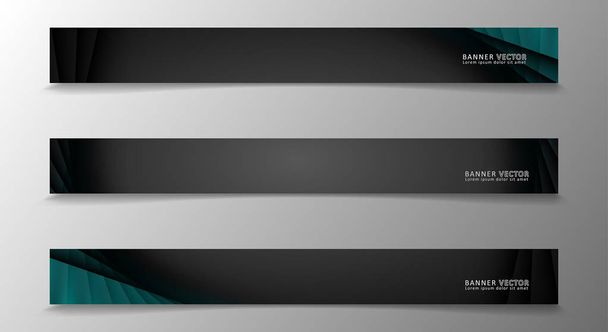 Banner collection, vector background with glowing neon blue stripes in a dark room. - Vecteur, image