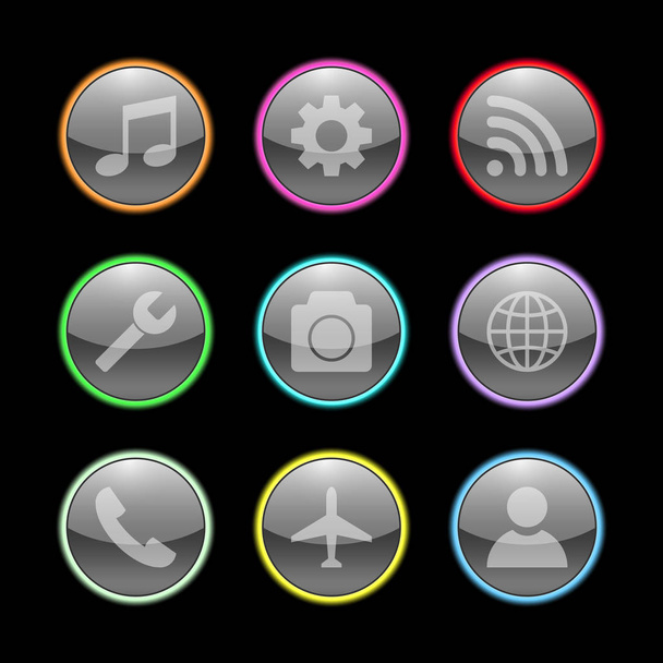 Set di icone al neon progettazione vettoriale. Collezione di icone in vetro al neon
 - Vettoriali, immagini