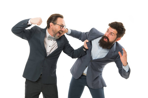 aggressive men fight for business. conflict of boss men. bearded businessmen in formal suit. business meeting. business competitors. this is all wrong. it is your fault. business confrontation - Fotoğraf, Görsel