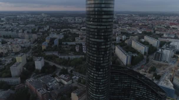 Sky Tower skyscraper. Wroclaw city panorama. Aerial view. Poland. 4K. - Imágenes, Vídeo