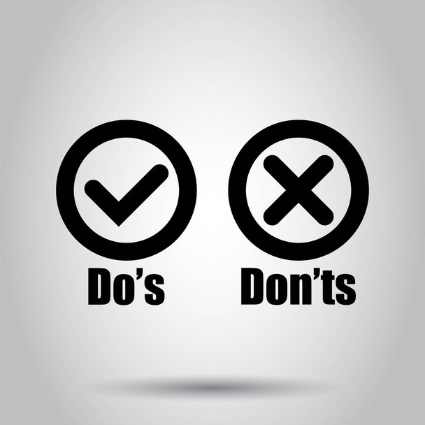 Do 's und Don' ts Zeichen-Symbol in flachem Stil. wie, im Gegensatz zu Vektor krank - Vektor, Bild