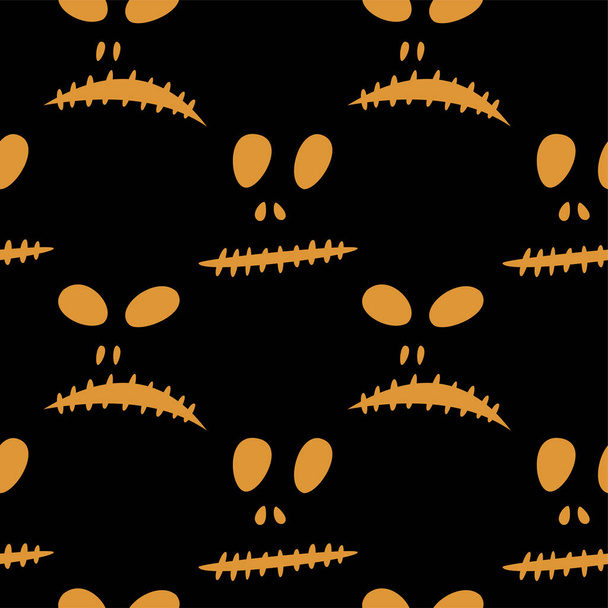 Seamless pattern with halloween carved jack faces silhouettes on black background. Can be used for scrapbook digital paper, textile print, page fill. Vector illustration - Vector, Image