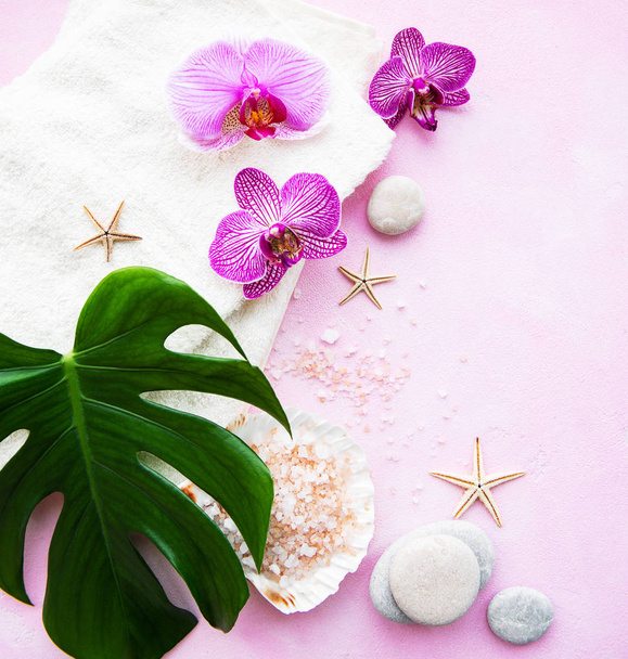 Natural spa ingredients with orchid flowers - Photo, Image
