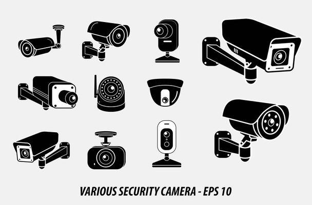 Conjunto de várias câmeras de segurança ou cctv para rua, casa e conceito de construção. fácil de modificar
 - Vetor, Imagem