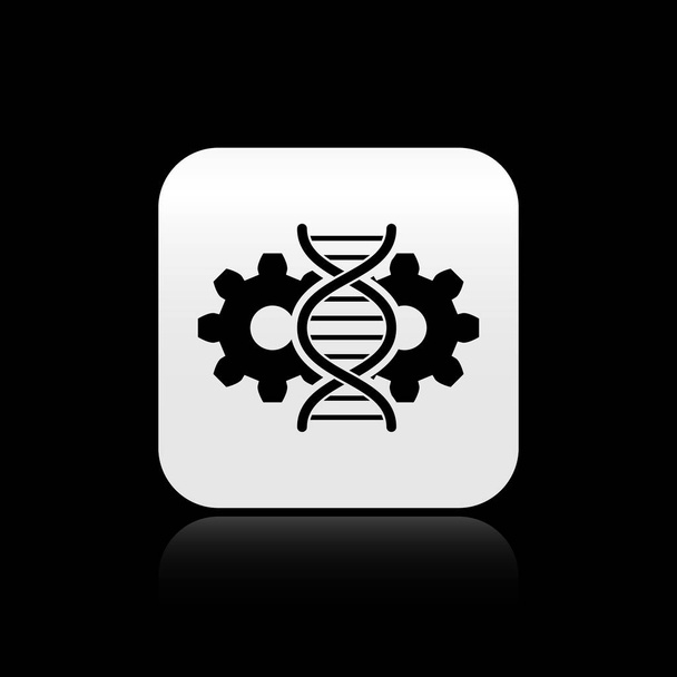 Icono de edición Black Gene aislado sobre fondo negro. Ingeniería genética. Investigación del ADN, investigación. Botón cuadrado plateado. Ilustración vectorial
 - Vector, imagen
