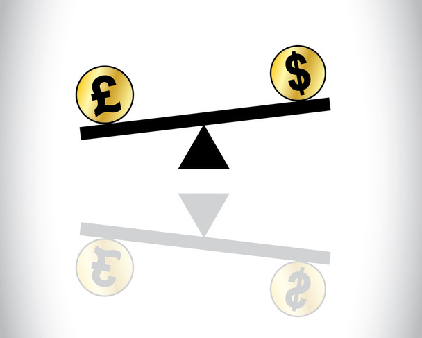 Concepto Ilustración de las fluctuaciones globales de las operaciones de cambio entre dos monedas más cotizadas: el dólar estadounidense y la libra esterlina británica
 - Foto, imagen