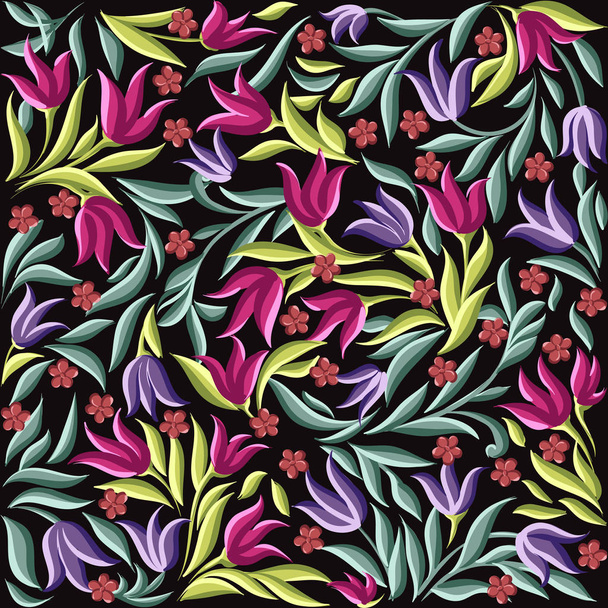 異なる野生の花を持つシームレスなパターン - ベクター画像