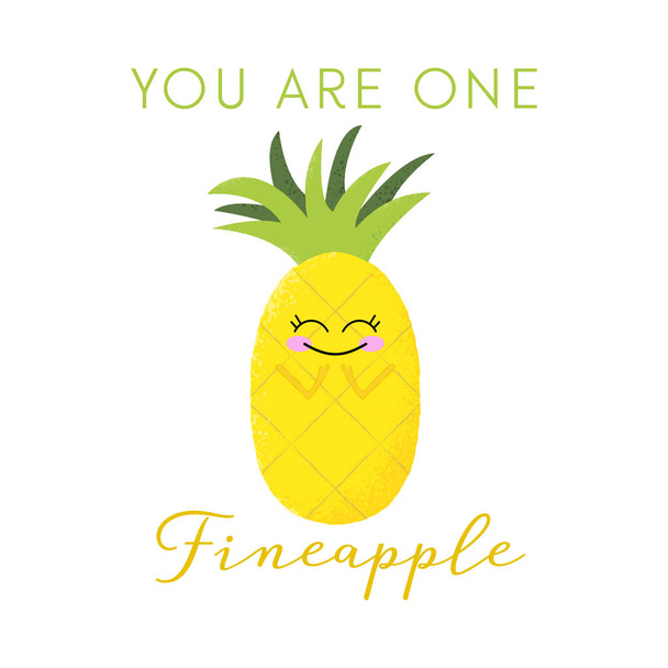 Illustrazione vettoriale di un simpatico ananas dalla faccia kawaii. Sei una bella mela. Divertente concetto di cibo
. - Vettoriali, immagini