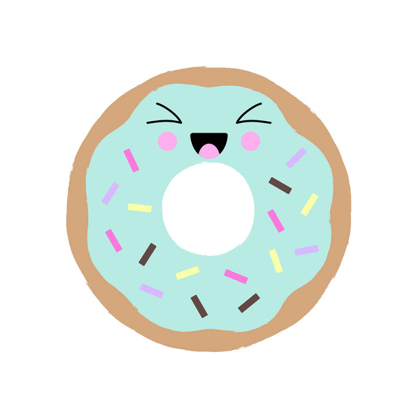 Sevimli mutlu bir yüz ve serpinti ile bir kawaii donut Vektör illüstrasyon. Sevimli konsept sanat. - Vektör, Görsel
