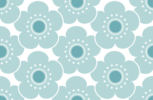 seamless pattern blue teal flowers japanese cherry blossoms on white background. Asian simple ornament, oriental style. Can be used for fabrics, wallpapers. Vector - Vektor, Bild
