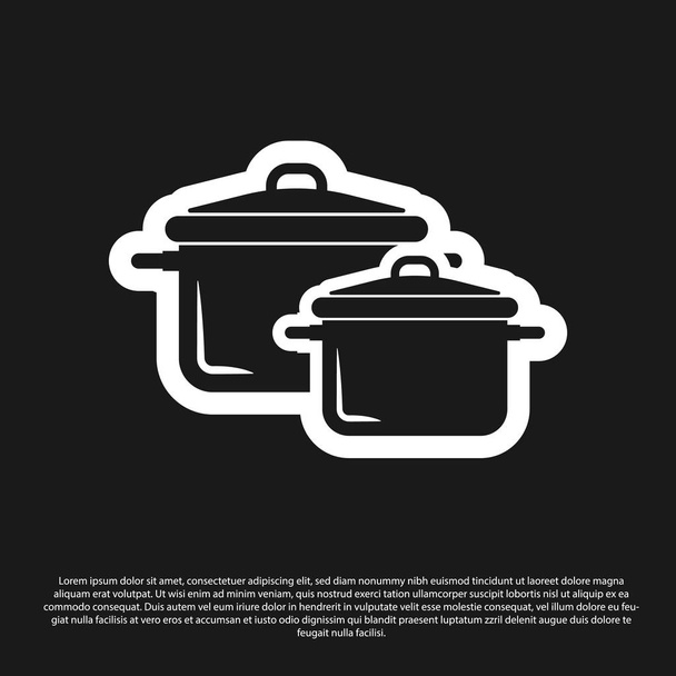 Icono de olla de cocina negra aislado sobre fondo negro. Hervir o guisar el símbolo de la comida. Ilustración vectorial
 - Vector, Imagen